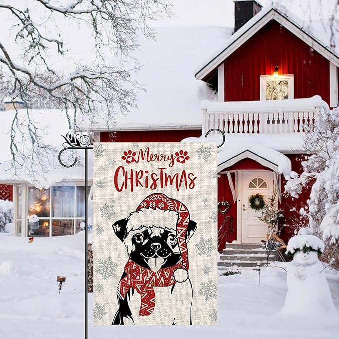 Seasonal Garden Flags Pug Dog Double Sided Flags Set of 11 Holiday Farmhouse Indoor Outdoor Yard Lawn Christmas Gifts Decorations 12.5x18 Inch