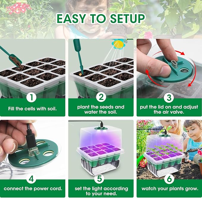 60 Cells Self Watering Seed Starter Tray with Soft Silicone Cells, 5 Pack Reusable Seed Starter Kit for Greenhouse Propagator Station Planting Growing