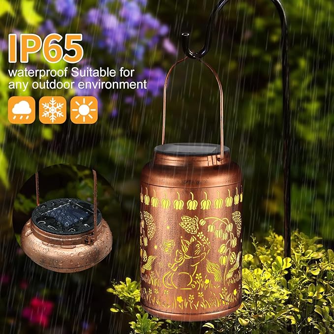 Solar Lantern Outdoor Hanging Lights Birthday Gifts for Women Mom and Grandma Cat and Butterfly Metal Garden Decor Outdoor Waterproof LED Solar Lanterns for Patio, Yard, Pathway,Landscape