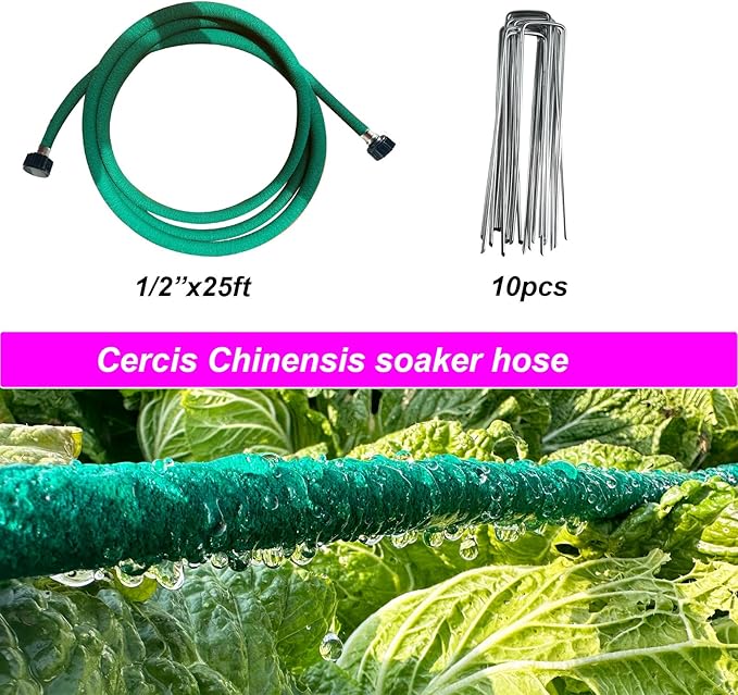 Soaker Hose 1/2inchx 25ft,Green Rubber Hose Water Saving up to 70%,Durable Flexible Soaker Hose that irrigation for Patio Lawn,Trees,Vegetables and Flowers. …