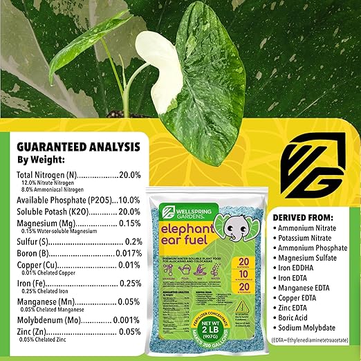 Elephant Ear Fuel Plant Fertilizer - Wellspring Gardens - Plant Food Formula for Alocasias and Colocasias - Complete Soil Nutrients - Lawn and Garden Essentials