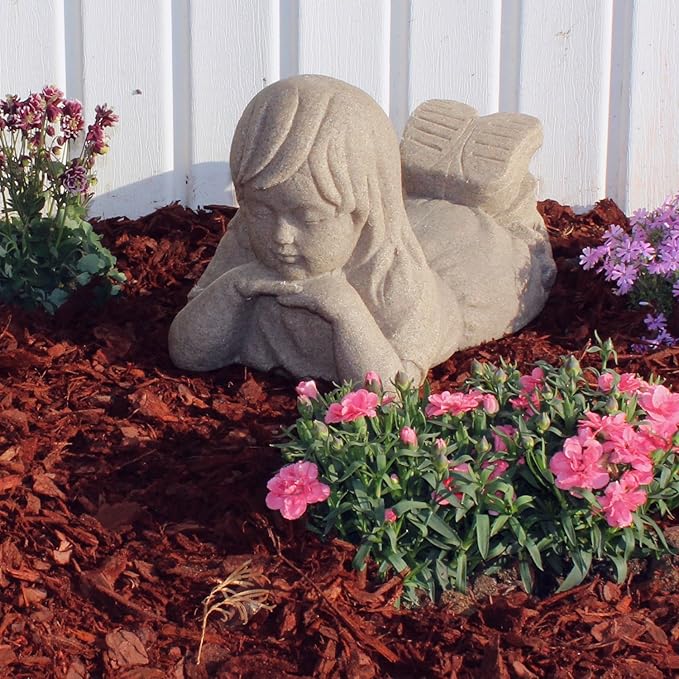 Emsco Group 2248W 16" Day Dreaming Girl Garden Statue, White