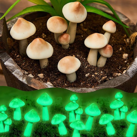 Taiyin 20 Pcs Luminous Mushroom Miniature Garden Mushrooms Outdoor Decor Waterproof Glow in The Dark Yard Decor for Fairy Outdoor Garden Micro Landscape Christmas Tree Decor