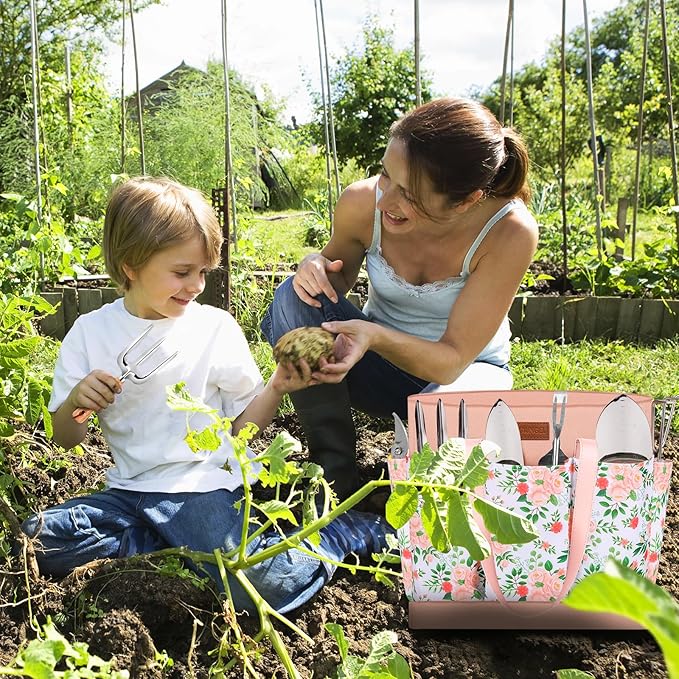 Gardening Tools - YAUNGEL 10 Pcs Garden Tool Set, Heavy Duty Stainless Steel Gardening Supplies Hand Tools with Wooden Handle, Storage Tote Bag, Ideal Gardening Gifts for Women and Men, Pink