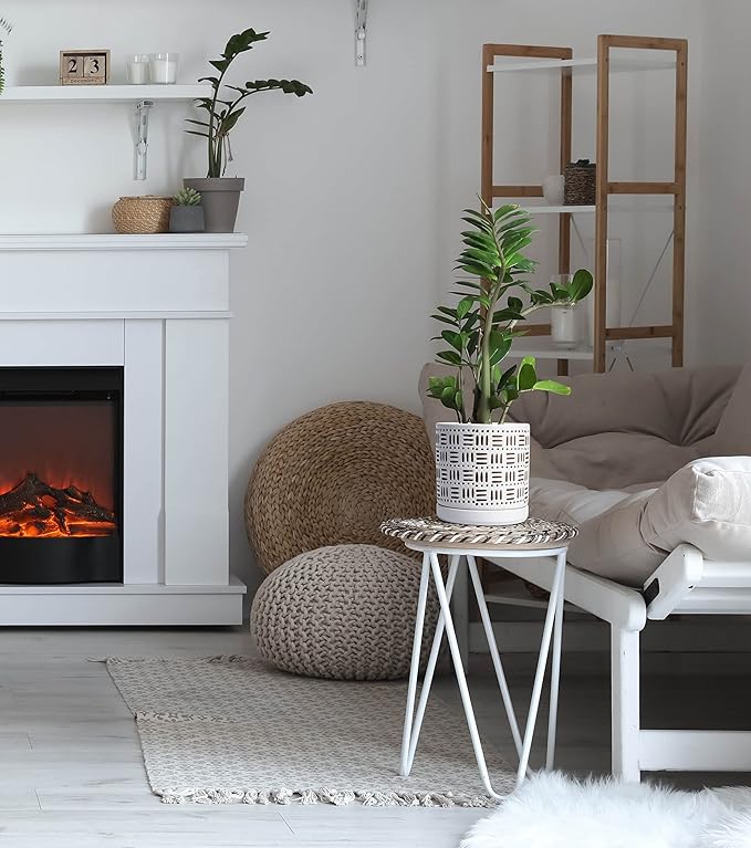 D'vine Dev Set of 2 Ceramic Planter Pots with Drainage Hole and Saucer, 4.5 Inch 6 Inch Plant Pots for Plants Indoor Houseplants, White, 99-F-1