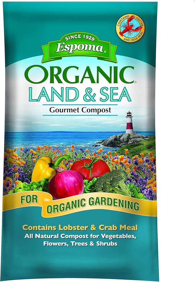 Espoma Organic Land and Sea Gourmet Compost with Lobster & Crab Meal; the Best of Both Worlds! Gourmet Planting Mix for Vegetables, Flowers, Trees & Shrubs. 1 Cubic Foot Bag