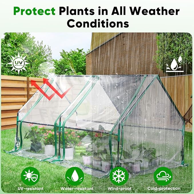 Greengro Mini Greenhouse, 71" x 36" x 36" Portable Greenhouses for Outdoors with Roll-up Zipper Door, Ground Stakes & 20 T-Shaped Plant Tags, Waterproof UV-Resistant Green House for Indoor