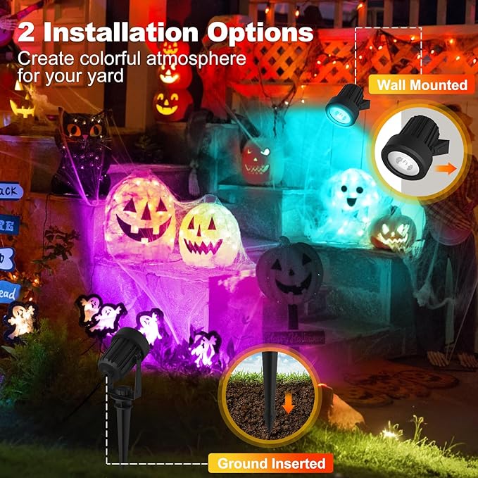 T-SUNUS Solar Spot Lights Outdoor Color Changing 6-in-1, Solar Landscape Spotlights RGB Lighting Waterproof IP65 Wall Lamp 9.8ft Cable for Patio Pathway Yard Garden Holiday (Multi-Color)