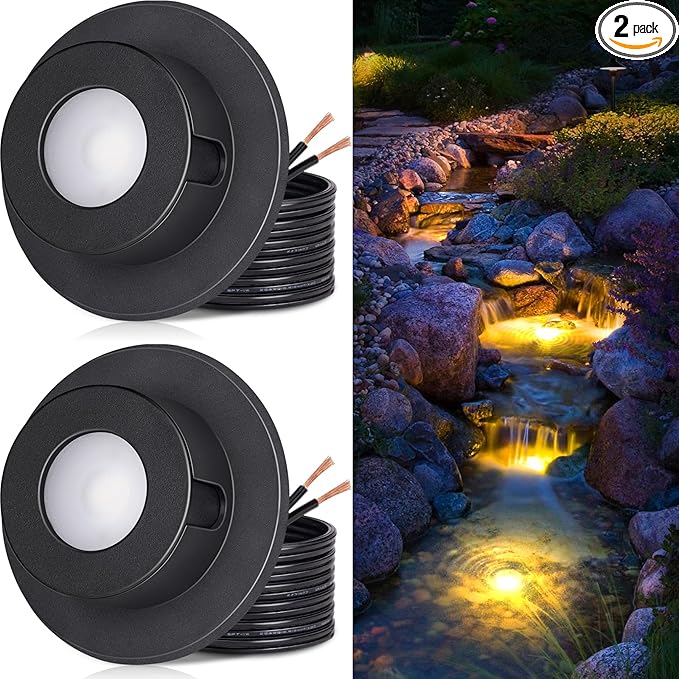 SUNVIE 3W Pond Lights LED Underwater 12-24V AC/DC Low Voltage Fountain Lights LED Underwater 3000K Warm White IP68 Waterproof Underwater Pond Lights for Outdoor Ponds Fountains Waterfalls, 2 Pack