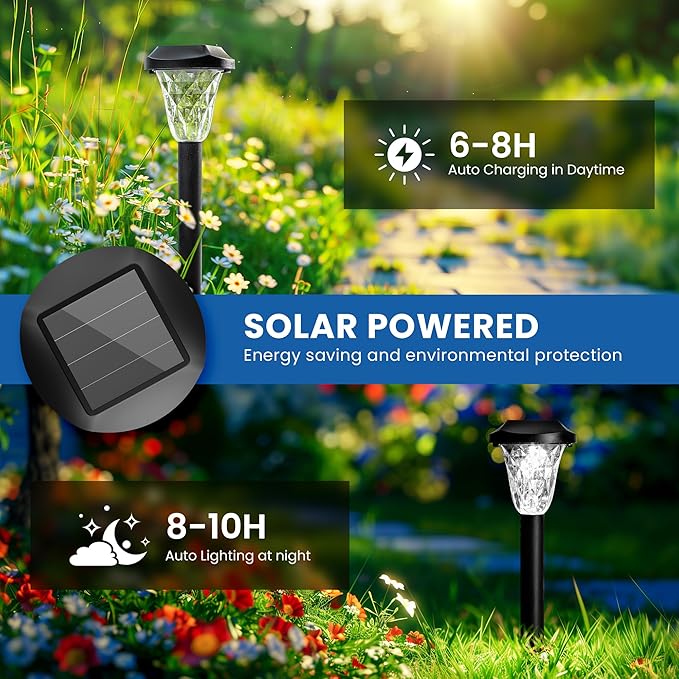 GIGALUMI Solar Outdoor Lights,Solar Lights Outdoor Waterproof 12 Pack,Cool White Solar Pathway Lights for Outside,Outdoor Lights Solar Powered Garden Decoration for Pathway,Patio,Lawn,Yard