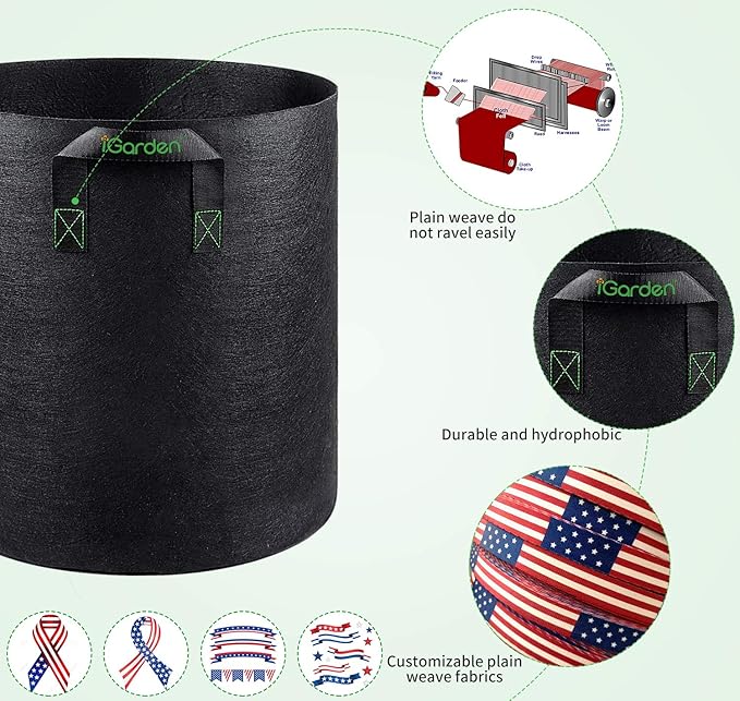 Grow Bags Tall, 10 Gallon Grow Pots 6 Pack with Handles, Heavy Duty 320G Thickened Nonwoven Fabric Plant Bag for Vegetables, Black