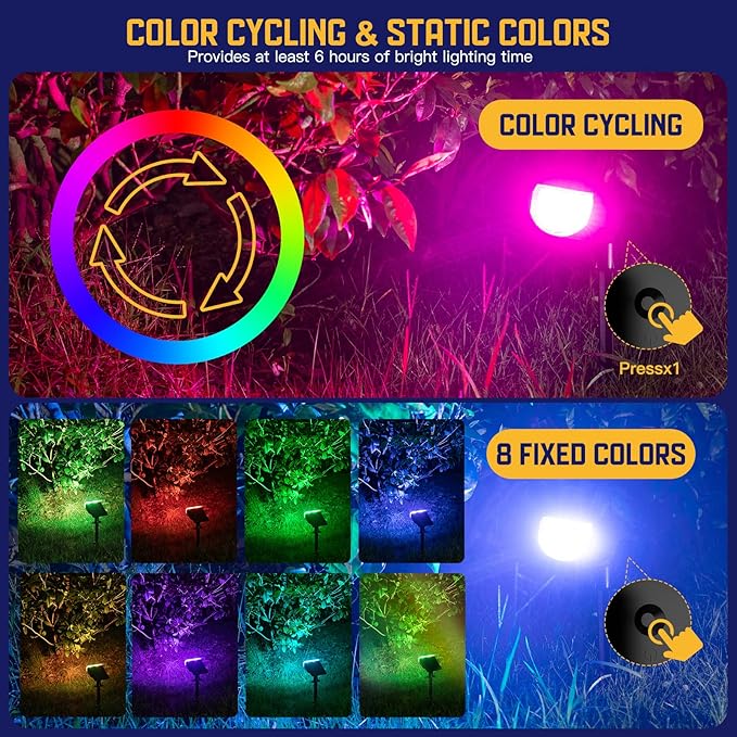 Kyosho Solar Color Spot Lights Outdoor, 9 Lighting Modes Halloween Christmas Lights, 38 LEDs Color Changing Waterproof RGBW Multicolor Tree Pool Solar Spotlight, 2 Pack