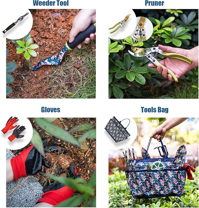 Garden Tool Set, 25Pcs Heavy Duty Floral Garden Tools, Aluminum Rust-Proof Gardening Kit with Garden Shovel, Trowel, Pruner, Gloves, Ideal Gardening Gift