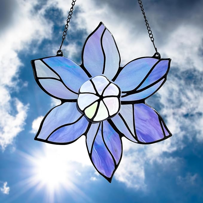 Stained Glass Window Hanging - Double-Layered Flowers Stain Glass Decoration Sun Catchers Indoor Window,Floral Suncatcher Gift for Mom Grandma Nana Aunt