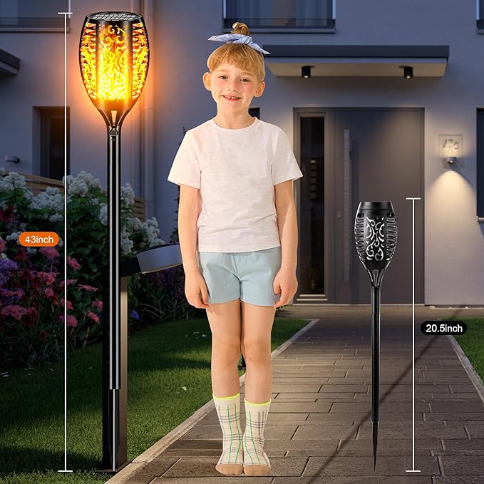 Upgraded Larger Solar Lights Outdoor Waterproof 96 LED, 43" Outdoor Lights, Solar Torch Light with Flickering Flame, Led Lights for Garden Decor, Patio, Yard, Pathway, 4Pack