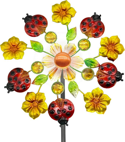 Solar Wind Spinners Outdoorsfor Yard and Garden - 40 Inch Metal Wind Sculpture, Outdoor Kinetic Windmill with Multi-Color Led Lights for Patio, Lawn & Garden Decoration (Beetle)