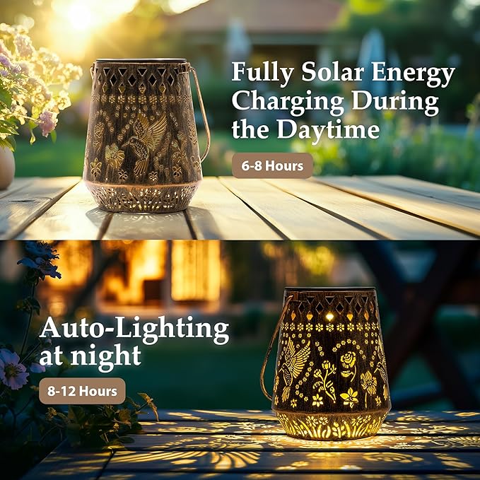Solar Lanterns Outdoor Decor Waterproof,Hummingbird Hanging Gifts for Women, Mom, Solar Garden Lights Metal Decoration for Outside,Yard, Patio,Garden,Porch,Pool