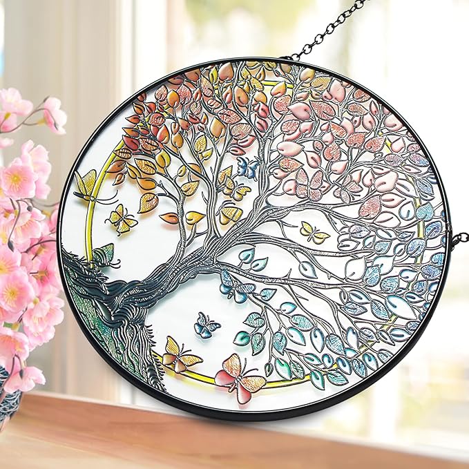 Tree of Life Garden Sun Catcher, Stained Glass Window Hanging, Suncatchers for Windows Hanging, for Friends, Family, and Women 6.31 * 6.31