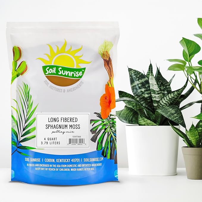 Long Fibered Sphagnum Peat Moss (4 Quarts), All Natural Dried Moss for Orchids, Carnivorous Plants, Decorating, Terrariums