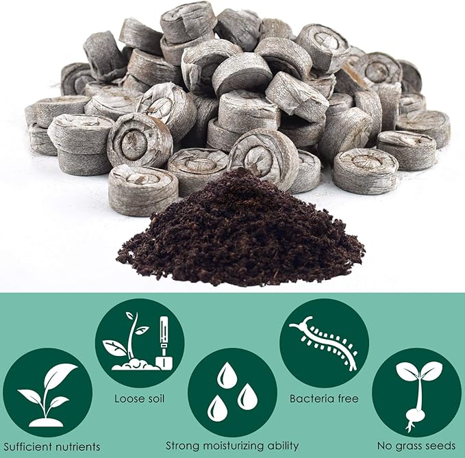 PACETAP 100 Pcs 30mm Peat Pellet Seed Starter Soil, Compressed Seed Fertilizer Nutrient Soil Block, Germination Seedling Pods for Growing Herbs, Plant, Flowers, Vegetables (30MM)