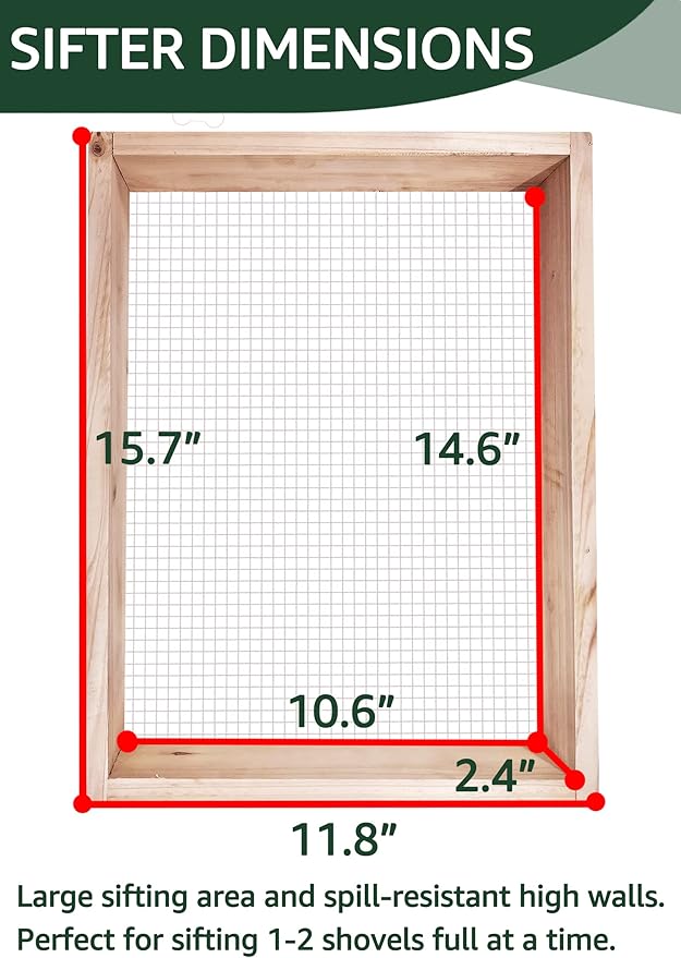 Soil Sifter with Shovle and Glove, Multi-Purpose Wood Compost Dirt Sifter for Gardening, Soil Screen Dirt Cedar Garden Rock Sifter for Compost Sifting Soil, Dirt, Peat Moss and Potting Soil