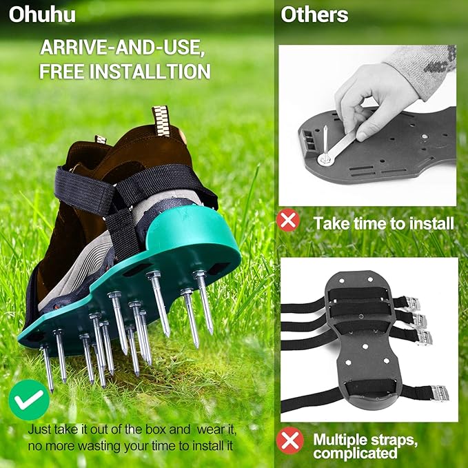 Ohuhu Lawn Aerator Shoes with Hook & Loop Straps, All New Unique Design Free-Installation Heavy Duty Spiked Aerating Sandals, One-Size-Fits-All & Easy to Use for Yard Patio Lawn Garden