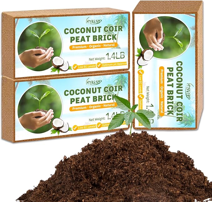 Legigo Pack of 3 Organic Coco Coir Bricks- 100% Natural Compressed Coco Peat Brick Coconut Fiber Substrate with Low EC& pH Balance, Coir Plant Soil Enhance Root Growth for Herbs, Flowers, House Plants