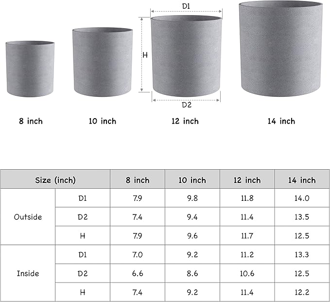 FaithLand Plant Pot 8 inch - Perfectly Fits Mid-Century Modern Plant Stand - Drainage Plug and Drainage Mesh Screen - Gray Planter Pot