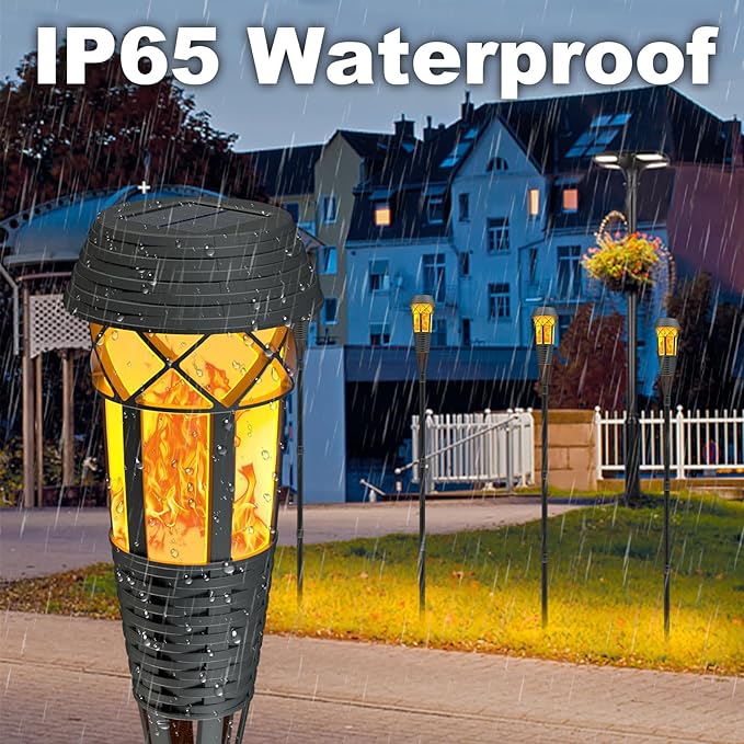 Flickering Flames Torch Light Solar Garden Lights Waterproof Landscape Lighting - 8 Pack