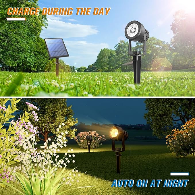 APONUO Solar Spot Lights - Outdoor 2-in-1 Solar Landscape Uplights, Dusk to Dawn, IP65 Waterproof, 9.8ft Cable, Warm White