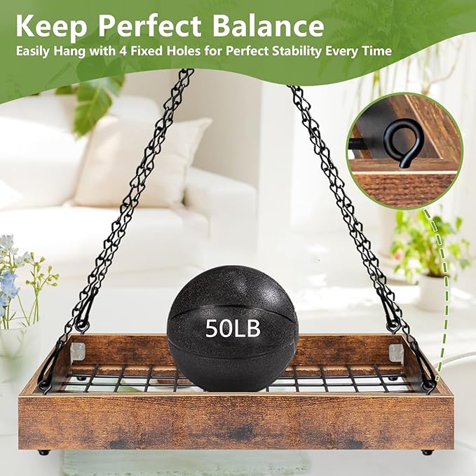 Plant Hanger Indoor Outdoor, 16" Large Hanging Planters for Indoor Plants Hanging Plant Holder Wood Metal Hanging Plant Shelf Large Hanging Baskets for Plants Outdoor Window Ceiling (2 Pack )