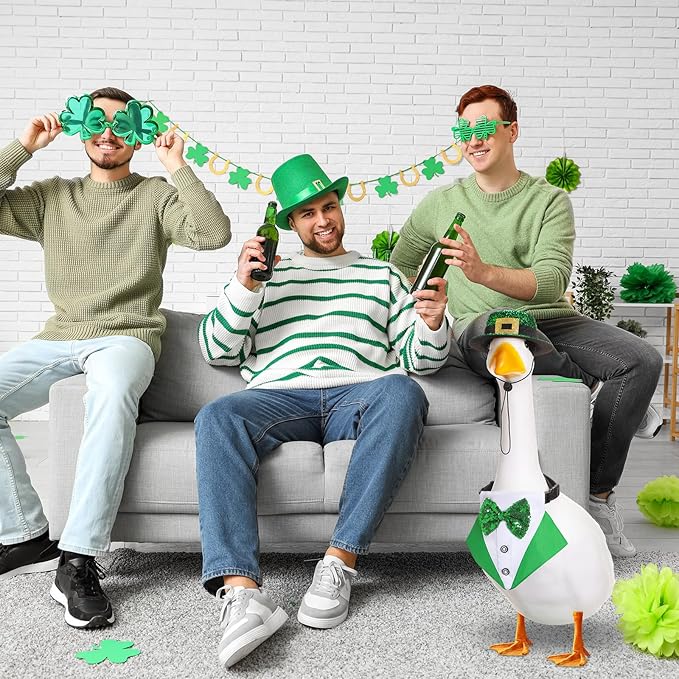 St. Patrick's Day Porch Goose Outfit 23"/ 17'' Statue Tuxedo Bandana Top Hat Cloth for Goose Lawn Decoration(Suit Collar)