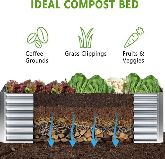 6x2x2FT Galvanized Raised Garden Bed,Planter Raised Beds-Metal Garden Box,Large Plant for Outdoor Planting, Vegetables Bed,Flower,Herb-Sliver