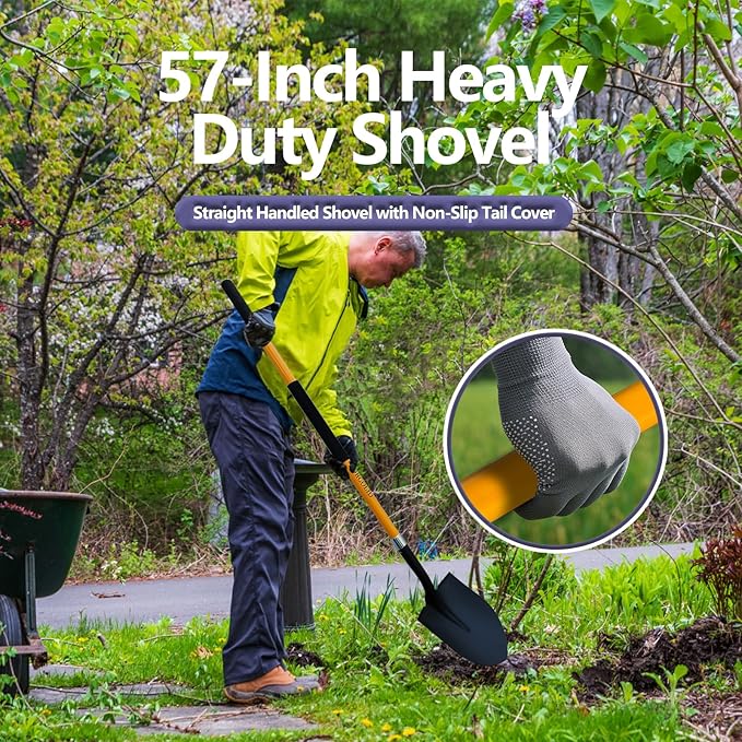 Shovel for Digging, Heavy Duty Shovel for Digging,57 inch Straight Handled Round Shovel with Non-Slip Tail Cover, Lawn and Yard Tools, Fiberglass Handle(Orange)