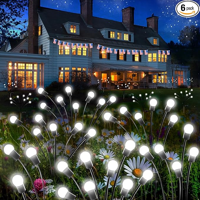 New Upgraded Solar Garden Lights, 6 Pack Solar Firefly Lights Outdoor, Solar Swaying Lights, Waterproof Solar Outdoor Fairy Lights for Yard Patio Pathway Wedding Decor (Cool White)