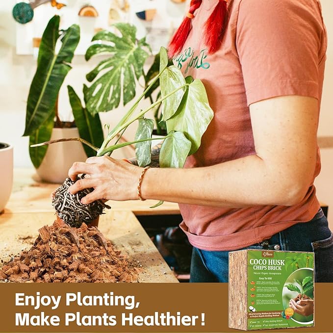 Riare 10LBS Coco Chips Substrate for Plants- 100% Organic Coconut Husk Chips with Low EC and pH Balanced, High Expansion Coconut Substrate Coco Husk Mulch for Garden Flowers, Herbs, Planting