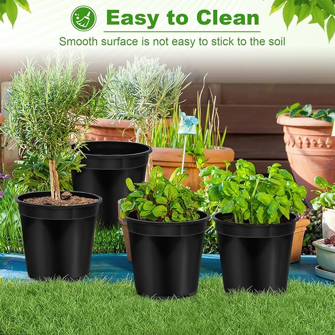 1/2/3/5/7 Gallon Pots for Plants, 1 Gallon Plastic Nursery Pot with Drainage Holes, Sturdy Plastic Plant Pots for Nursery Garden, Flowers, Succulent Outdoor Indoor (Black, 1 Gal- 10 Pack)