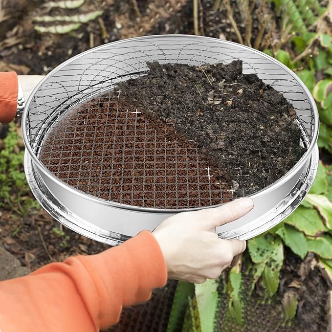 2 Pack 12" Soil Sifter 1/4" Rock Dirt Sifter Sand Sifter Stainsteel Steel Compost Sifter Soil Sifter Sieve for Gardening (6mm)