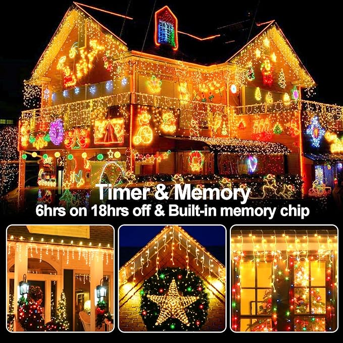 Christmas Lights 640 LED 65 FT Christmas Lights Outdoor with 120 Drops Plug in 8 Modes Christmas Decorations Curtain Fairy Lights for Wedding Party Holiday Bedroom Garden Patio Indoor (Warm White)