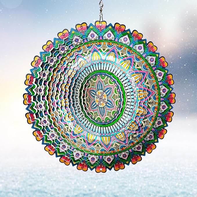 Wind Spinner Rich Love Mandala Wind Spinner Outdoor Hanging Wind Sculptures Kinetic 3D Metal Wind Catcher Yard Art Decoration Garden Decor Gifts for Women/Men/Mother/Father/Daughter/Grandma