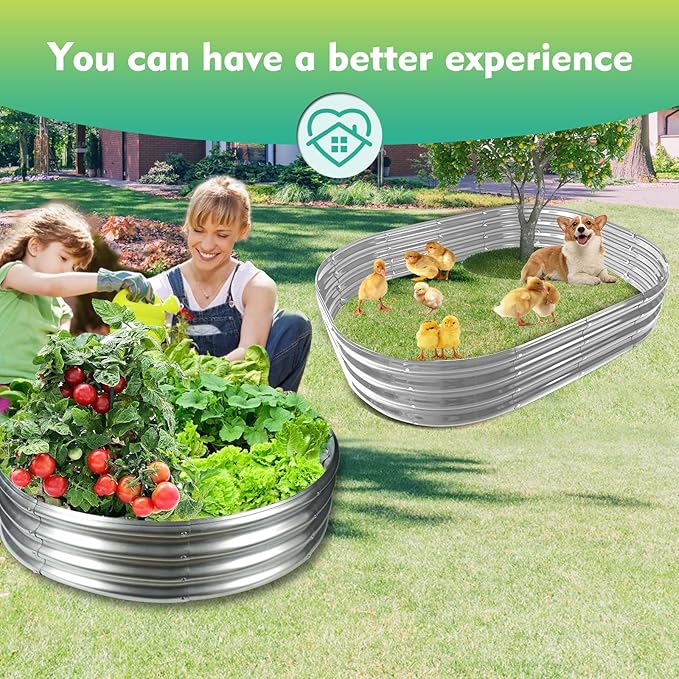 48 Inch Diameter Silver Galvanized Garden Raised Bed/Plant Box/Fire Pit Ring-0.8mm Thick,12 Inch Tall,Crimped Edge and Corner,No Sharpe,Perfect for Plantings (4FT Diameter, Round)