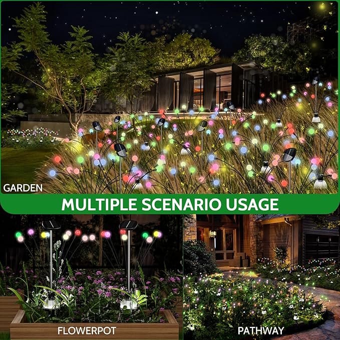 AOSEA Solar Garden Lights Outdoor, Solar Fairy Sway by Wind, RGB Color Firefly for Patio Pathway Outdoor Garden Yard Sidewalk Decoration, Gardening Gifts for Outdoor Lighting (4 Pack)