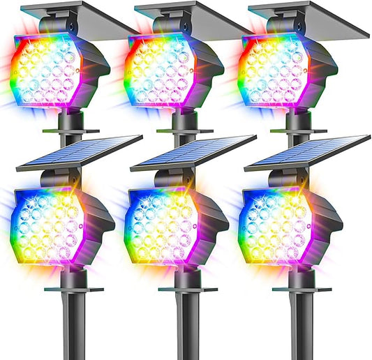 NIORSUN Solar Color Changing Lights Outdoor,7 Lighting Modes RGB Solar Outdoor Lights,IP67 Waterproof Multicolor Landscape Spotlights for Halloween Holiday Decorations,6 Pack