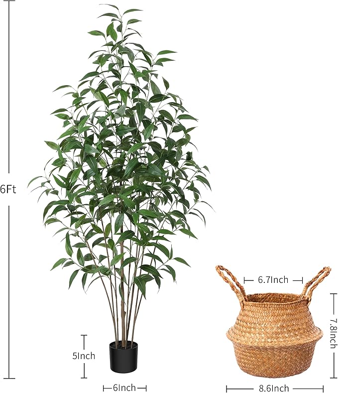 Artificial Eucalyptus Tree,6Ft Tree Fake Plant in Pot for Home and Office Decor,Potted Faux Plants Tall Artificial Trees for Indoor, Outdoor