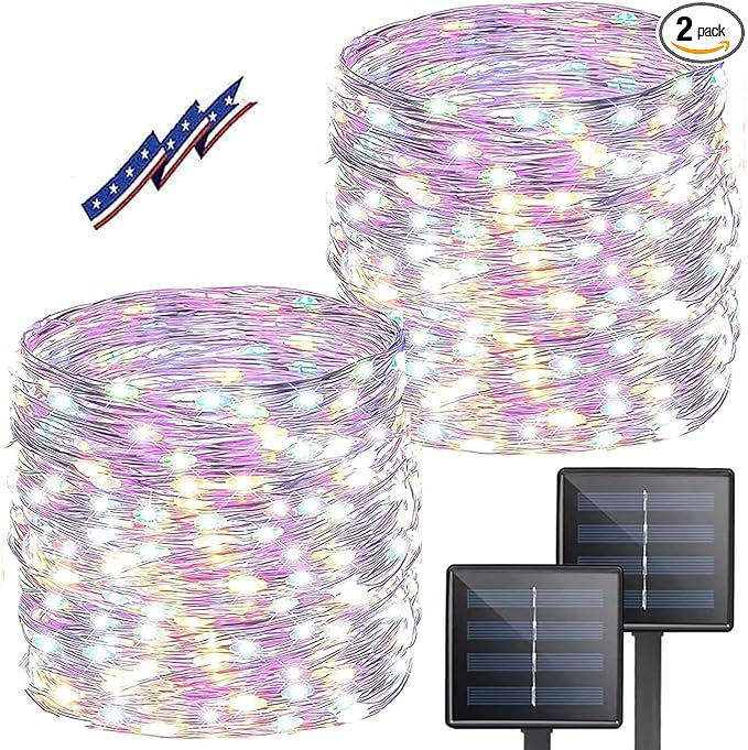 Solar String Lights Outdoor, 2 Pack Total 80FT 200 LED Solar Christmas Twinkle Lights Outside Waterproof Copper Wire 8 Modes Solar Fairy Lights for Garden Tree Party Patio Christmas Decor (Multicolor)