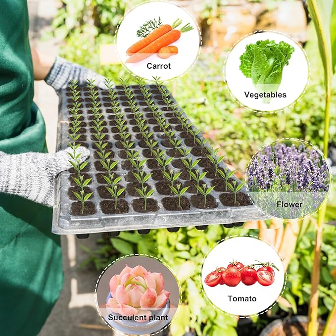 200 Cell Seed Starter Trays with Dibber – 20 Pack Reusable Seedling Trays for Germination Propagation, 200 Hole Soil Digger for Quickly Setting Out, Gift for Gardener