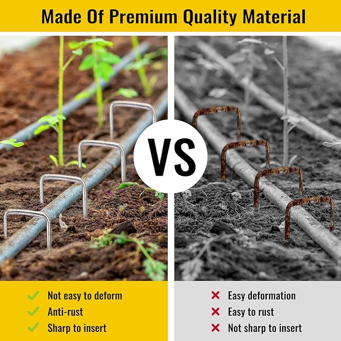 CEWOR 300 Pack Landscape Staples 6 Inches, 11 Gauge Galvanized Metal Garden Stakes Landscaping Landscape Fabric Staples Sod Pins for Lawn, Barrier Fabric, Garden Fence, Ground Cover