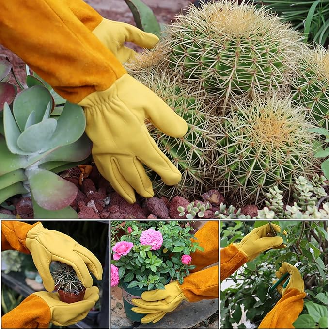 Large Gardening Gloves for Men&Women, Professional Rose Pruning Gloves Thorn Proof, Adjustable Cuff, Breathable Leather Cowhide Long Garden Gloves,Garden Gifts & Tools for Gardener,Yard Work