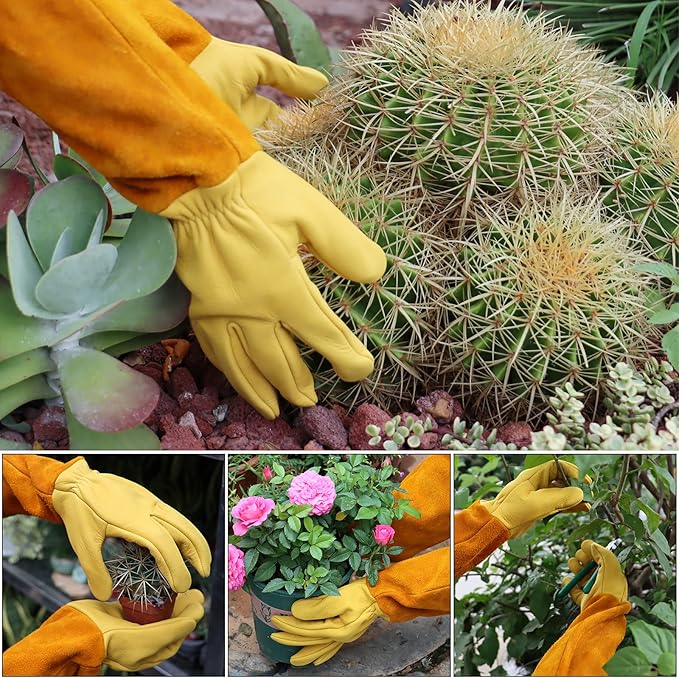Professional Gardening Gloves for Men&Women, Rose Pruning Gloves Thorn Proof, Adjustable Cuff, Breathable Leather Cowhide Long Garden Gloves,Garden Gifts & Tools for Gardener,Yard Work