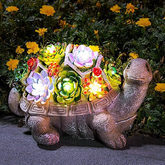 GIGALUMI 11.5 Inch Solar Garden Statues Turtle Figurine Lights for Outside Garden Decor, Yard Decorations Outdoor Housewarming Gifts for Mom, Women for Mothers Day